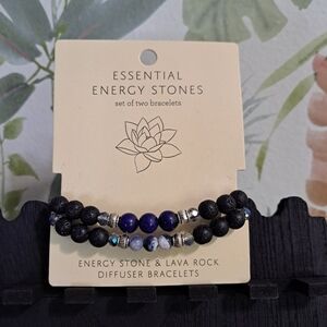 Energy & Lava Rock Black and Blue Diffuser Bracelets Set Of 2